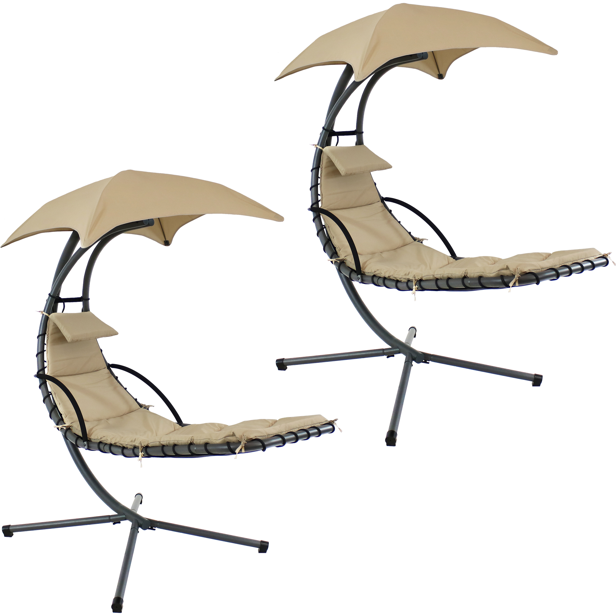 Sunnydaze Decor, Floating Chaise Lounger w/ Umbrella - Beige - 2pk, Color Brown, Capacity 265 lb, Material Steel, Model# HH-FLC-Beige-2PK